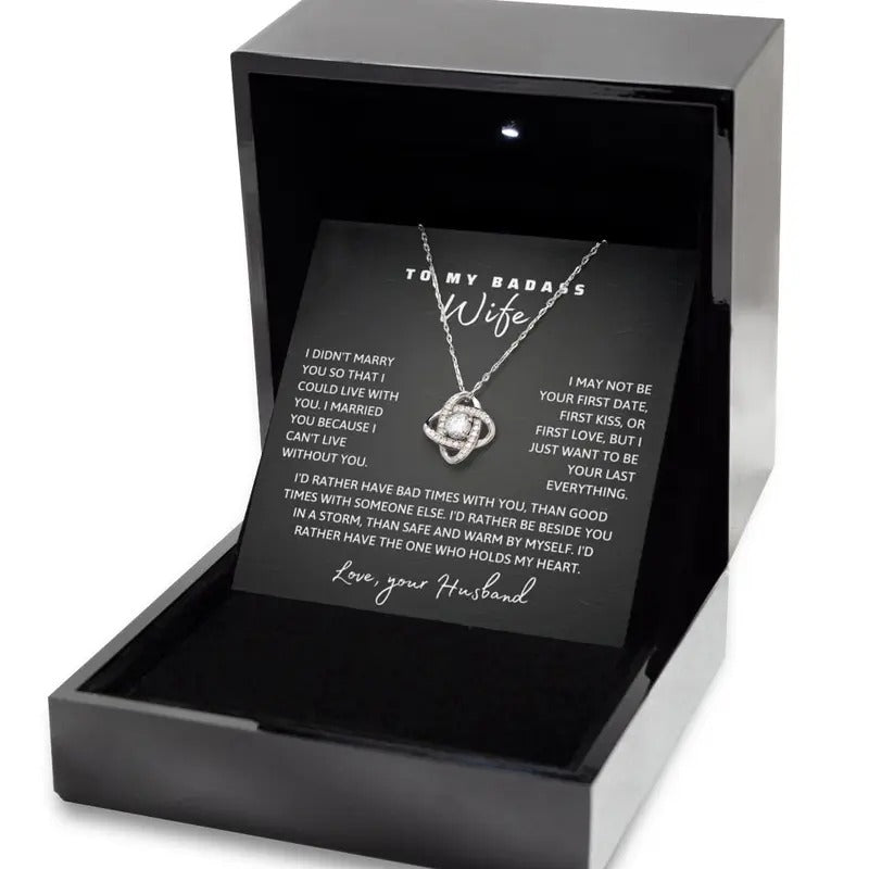 Christmas Gift To Badass Wife, Love Knot Necklace, Necklace Gift Wife, Christmas Jewelry, Badass Wife Birthday, Love Necklace With Message Card, Gift For Her, Necklace With Gift Box, Valentines Presents, Necklace Gift, Gifts For Valentines Day Vday