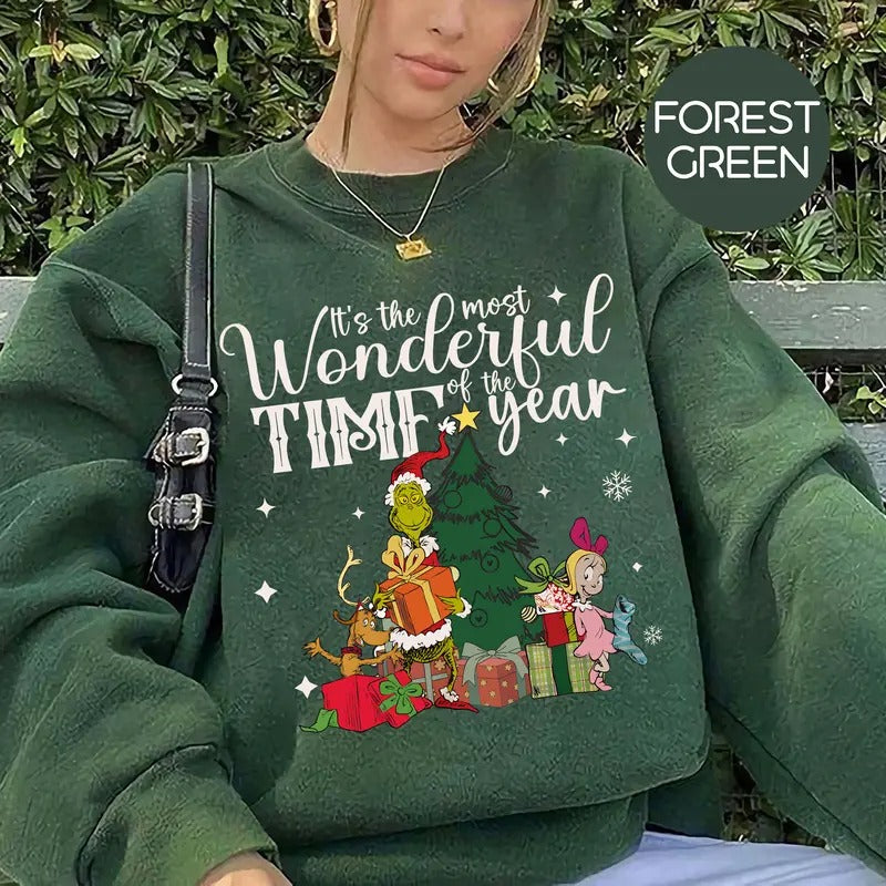 Christmas Grinchy Sweatshirt, Grinchy Christmas Tree Sweatshirt, It Is The Most Wonderful Time Of Year, Funny Grinchy Gift, Xmas Party Outfit