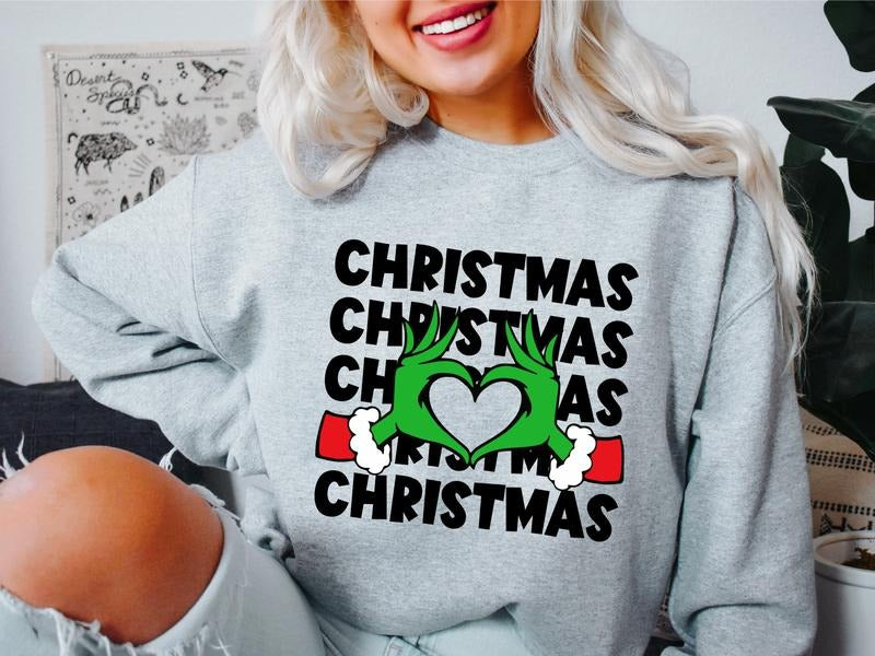 Christmas Heart Hands Sweatshirt, Matching Family Christmas Sweater, Funny X-mas Party Gift Hoodie, Holiday Vibes Winter Sweatshirt.