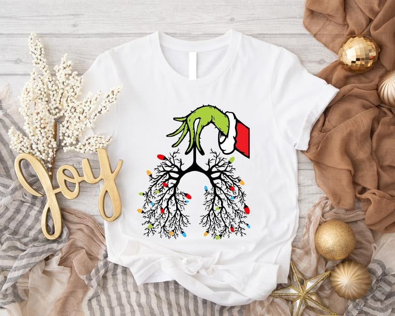 Christmas Nurse Shirt, Christmas Respiratory Therapist Shirt, Unisex Lung Christmas Lights T-Shirt, Lung Disease, Funny Nurse RT Xmas Gift Tee, Pulmonologist X-mas Shirt.