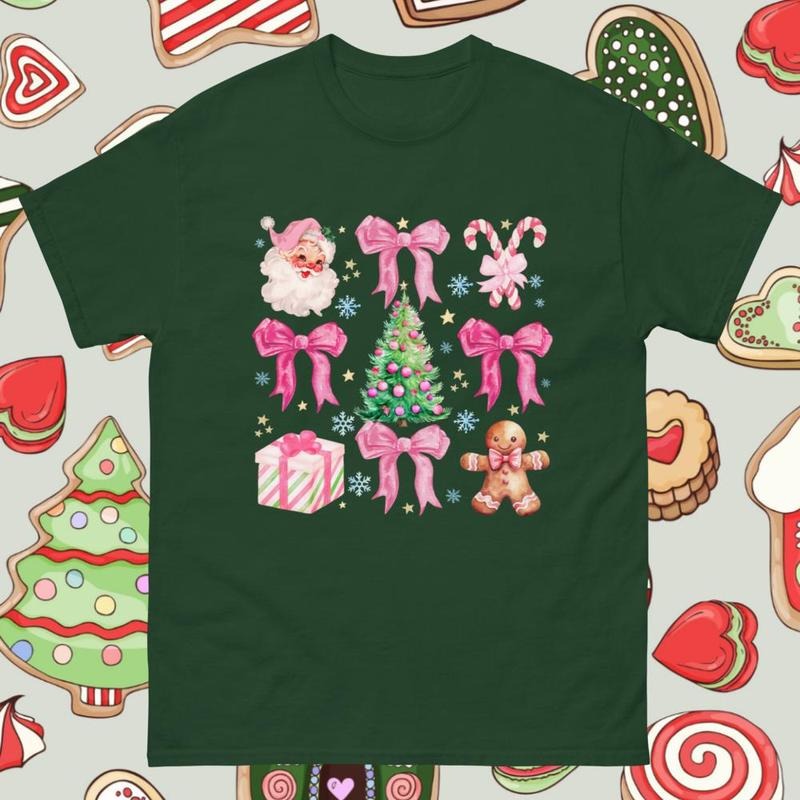 Christmas Pink Coquette Graphic Gildan Christmas Tshirt - Gildanshirt Comfort Colors Shirt Unisex Apparel Relaxed Fit Printed In The USA Clothing Womenswear Casual Comfort Cotton Top Athletic Boho Chic