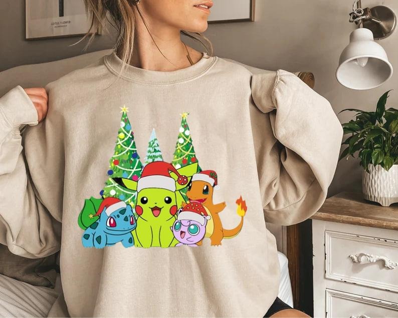 Christmas Pokemon Sweatshirt, Christmas Shirts for Anime Lovers, 90's Pokemon Lovers Christmas SweatShirt, Christmas Gifts For Pokemon Lovers, Pokémon Christmas Sweatshirt, Bulbasaur Christmas Shirt, Pikachu Christmasstyle{n002}3