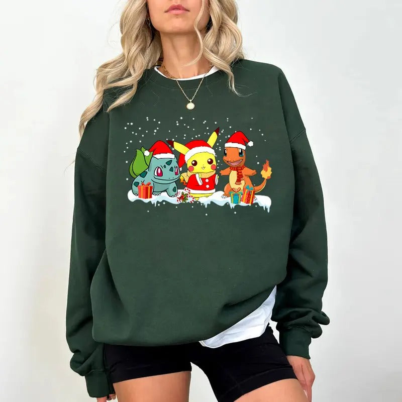 Christmas Pokemon Sweatshirt, Christmas Shirts for Anime Lovers, 90's Pokemon Lovers Christmas SweatShirt, Pokémon Christmas Sweatshirt, Bulbasaur Christmas Shirt, Pikachu Christmas, Charizard Christmas Sweatshirtstyle{n002}3