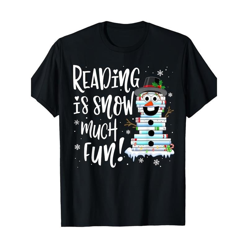 Christmas Reading Tee Snowman Book Tee Book Lover Reader Tee T-Shirt - 220g made in usa
