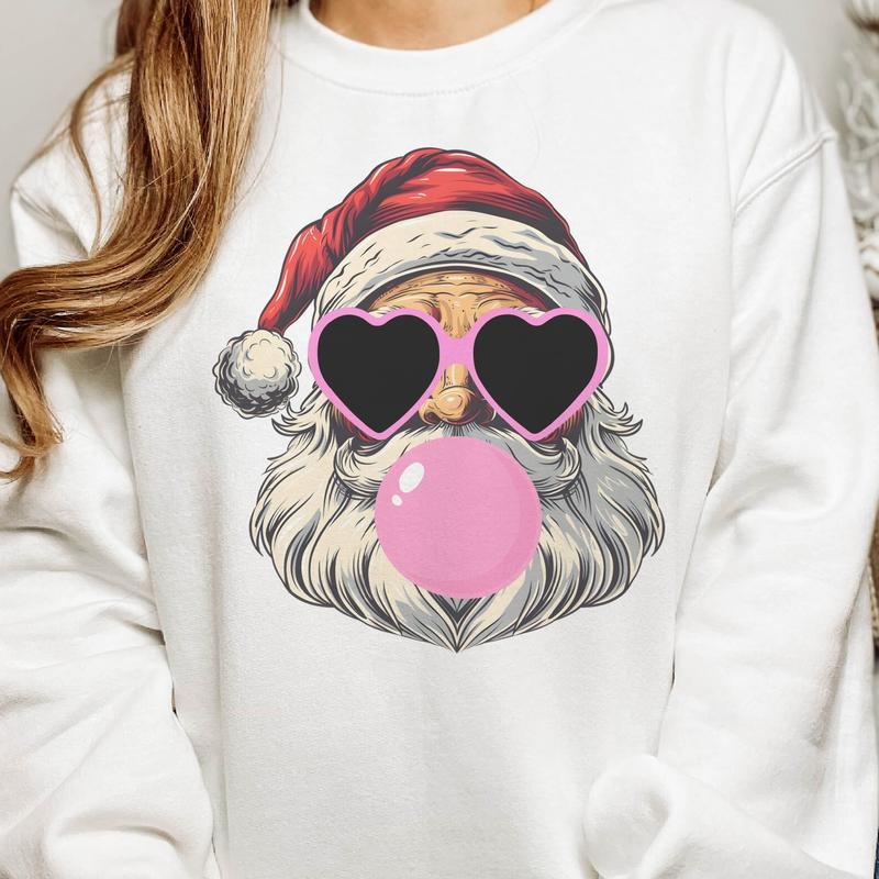 Christmas Sweatshirt Santa Christmas Pullover Bubblegum Santa Christmas Hoodie Sunglasses Santa Sweatshirt Santa Clause Pullover Cute Christmas Sweatshirt