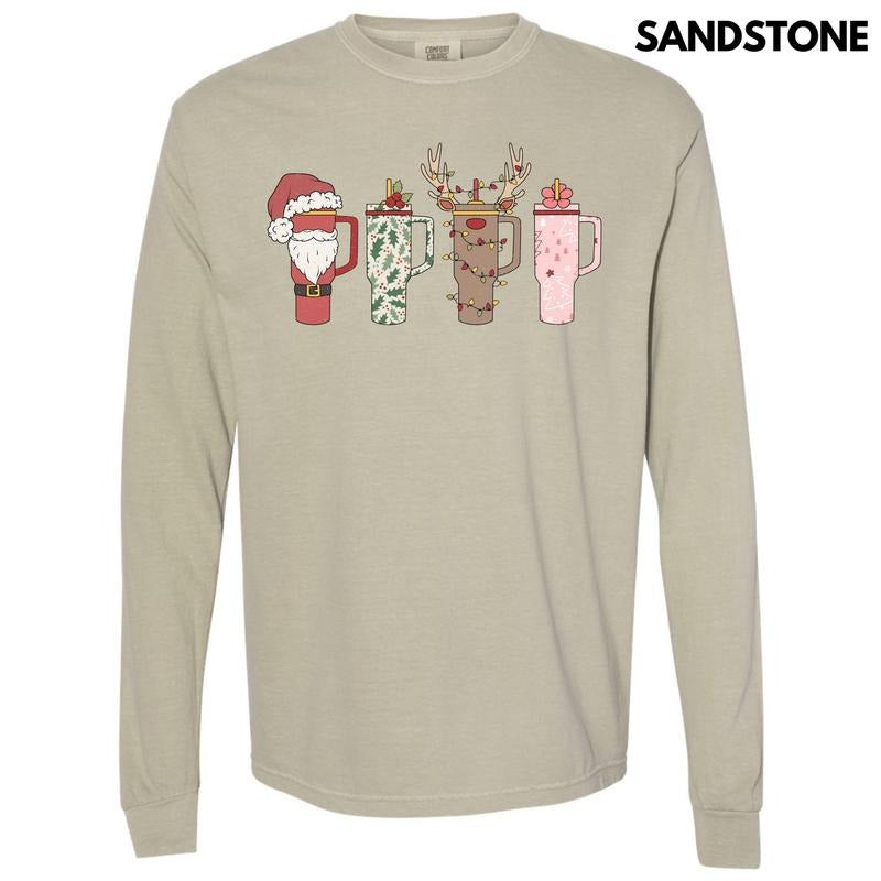 Christmas Theme Cups Long Sleeve Comfort Colors T-Shirt 'NLB'