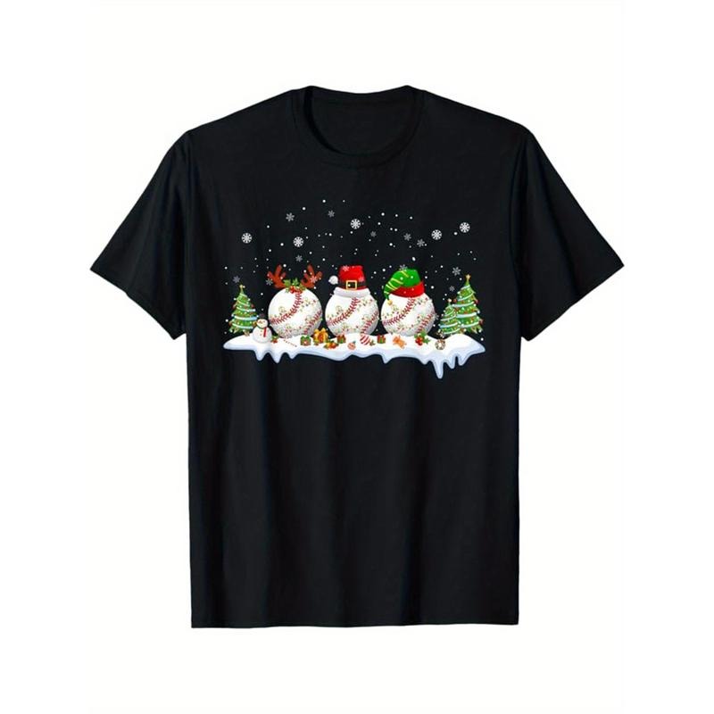 Christmas Tree Print Men's Cotton T-shirt, Graphic Tee Men's Xmas Outdoor Clothes, Men's Clothing, Casual Short Sleeve Crew Neck T-shirt, Tops For Men, Gift For Men made in usastyle{n002}3