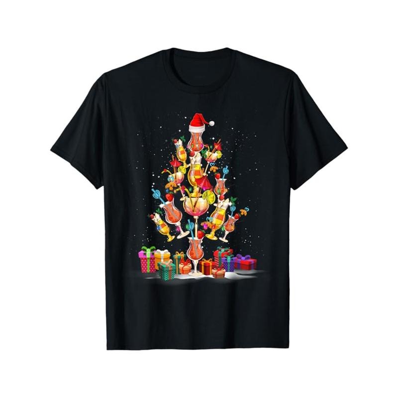 Christmas Tree Print Men's Cotton T-shirt, Graphic Tee Men's Xmas Outdoor Clothes, Men's Clothing, Casual Short Sleeve Crew Neck T-shirt, Tops For Men, Gift For Men made in usastyle{n002}15