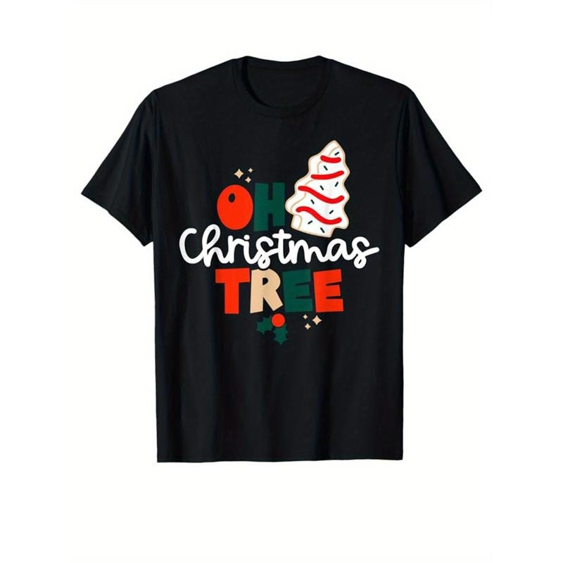 Christmas Tree Print Men's Cotton T-shirt, Graphic Tee Men's Xmas Outdoor Clothes, Men's Clothing, Casual Short Sleeve Crew Neck T-shirt, Tops For Men, Gift For Men made in usastyle{n002}7