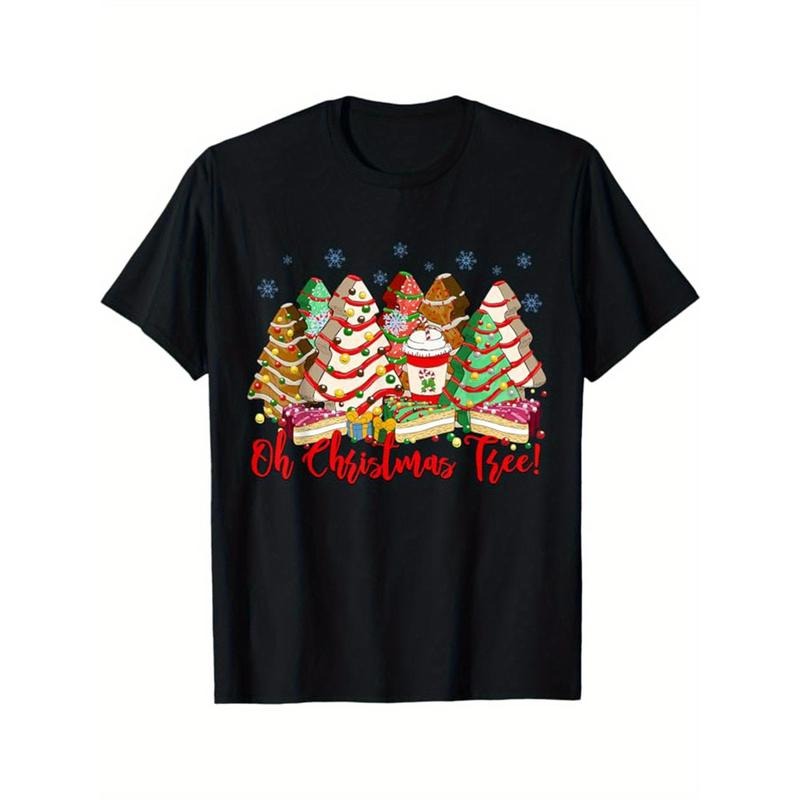 Christmas Tree Print Men's Cotton T-shirt, Graphic Tee Men's Xmas Outdoor Clothes, Men's Clothing, Casual Short Sleeve Crew Neck T-shirt, Tops For Men, Gift For Men made in usastyle{n002}5