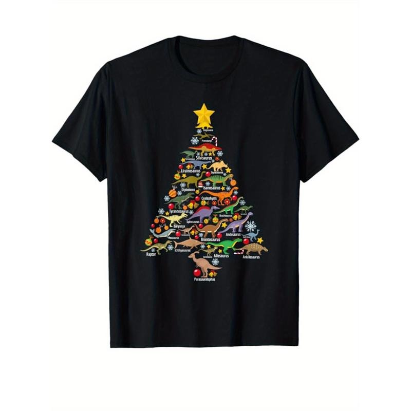 Christmas Tree Print Men's Cotton T-shirt, Graphic Tee Men's Xmas Outdoor Clothes, Men's Clothing, Casual Short Sleeve Crew Neck T-shirt, Tops For Men, Gift For Men made in usastyle{n002}13