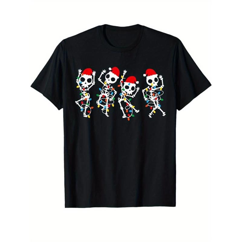 Christmas Tree Print Men's Cotton T-shirt, Graphic Tee Men's Xmas Outdoor Clothes, Men's Clothing, Casual Short Sleeve Crew Neck T-shirt, Tops For Men, Gift For Men made in usastyle{n002}8