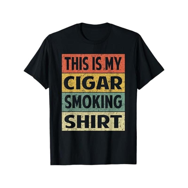 Cigar Smoking Shirt Funny Retro Vintage Cigar Smoker T-Shirt, 100% Cotton, Halloween Thanksgiving Christmas Gift for Men Women Family Friends, S-XXXL, Black made in usa