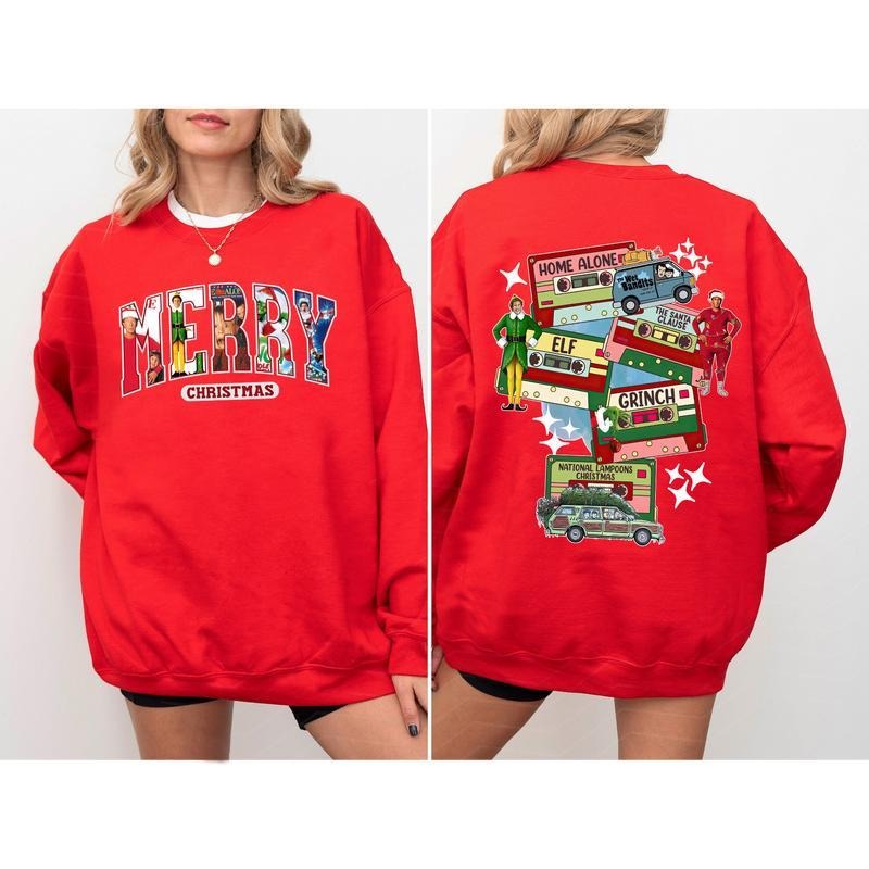 Classic 90s Christmas Movies Shirt, Retro Christmas Movies Two Sides Shirt, Xmas Shirt Merry, Trendy Xmas Shirt, Funny Xmas Shirt