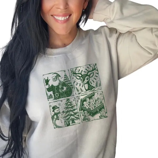 Classic Christmas Santa, Reindeer, Snowman, &  gingerbread Sweatshirt | Festive Holiday Cozy Pullover | Perfect for Christmas Spirit & Nostalgic Vibes