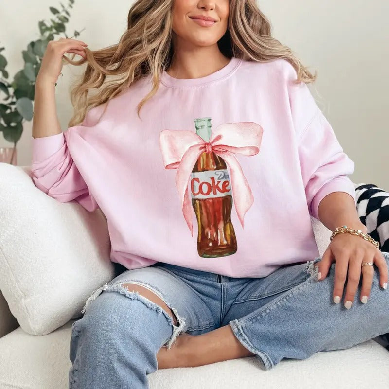 Classic Coke Pink Bow Sweatshirt Regular Coca Cola Crewneck Cola Lover I Need A Coke Funny Shirt Coke Lover Sweater Coke Long Sleevestyle{n002}2