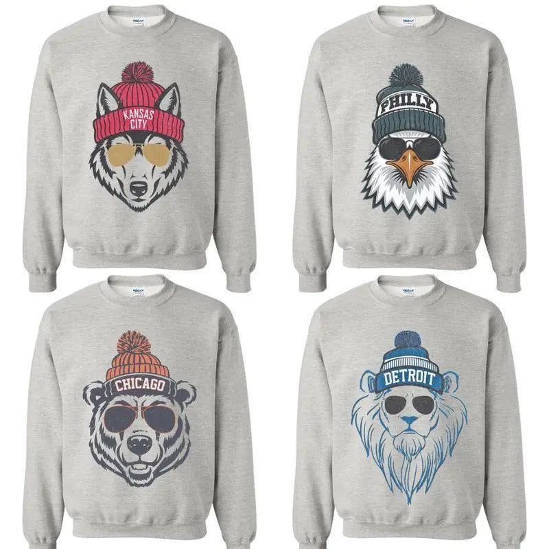 Classic Fit Retro Mascot Football All Team Ash Grey Sweatshirt - Cotton