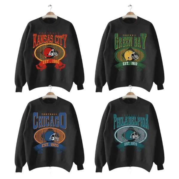 Classic Football Crewneck Sweatshirt - Black Color For All Team