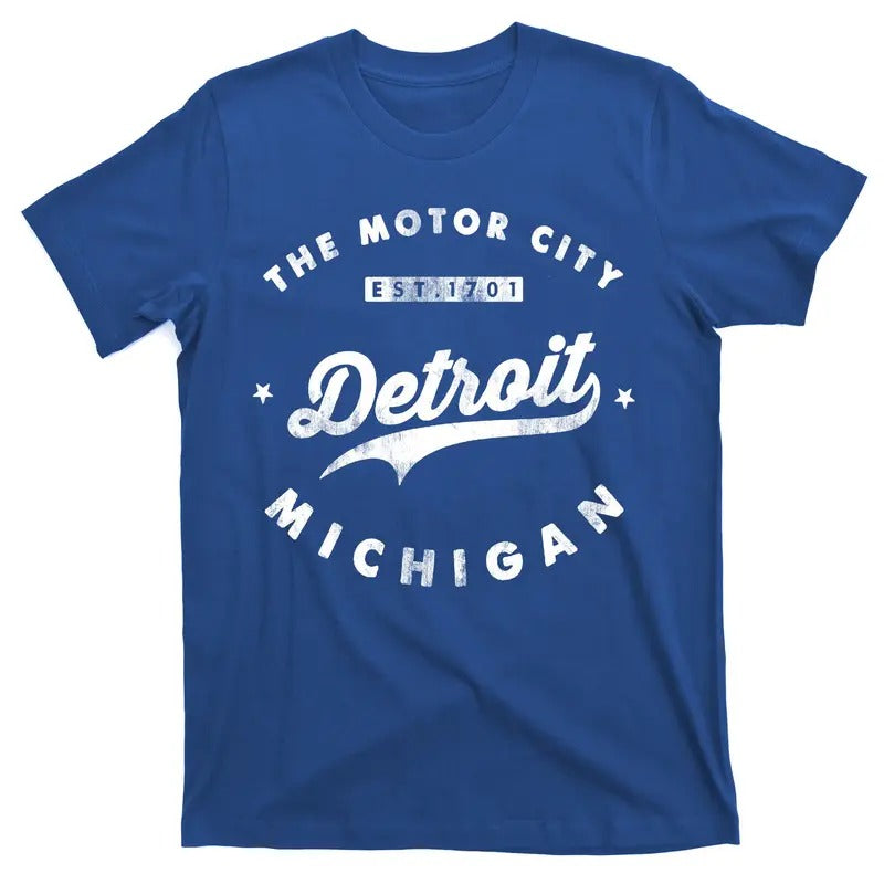 Classic Retro Vintage Detroit Michigan Motor City High Quality 100% Cotton T-Shirt