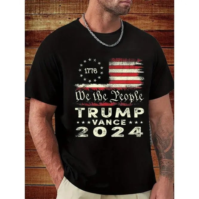 Classic version, President Trump supporters re-election slogan men's famous T-shirt, short-sleeved novel cotton shirt, round neck, T-shirt Made in USA
