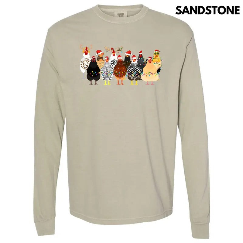 Clucking Christmas Long Sleeve Comfort Colors T-Shirt 'NLB'