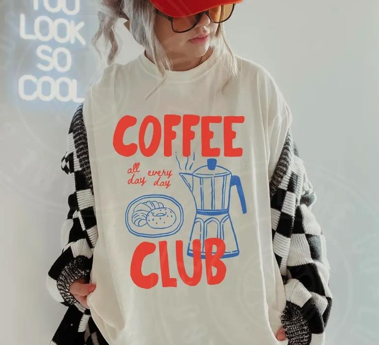 Coffee Club t-Shirt, Comfort Colors Tee, Coffee Lover Gift, Retro Coffee Shirt, Coffee Club Tshirt, Mothers Day Gift Top Womenswear
