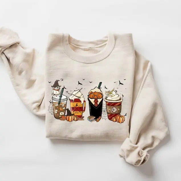 Coffee Cups Sweatshirt, Skull Coffee Cup Sweatshirt, Halloween Hoodie, Halloween Sweater, Coffee Lover Gift