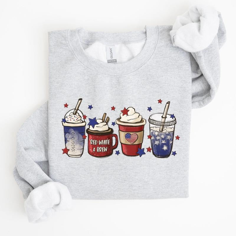 Coffee Lovers, America, Patriotic, 4th of July Sweatshirt, Women's Crew Neck, Crewneck