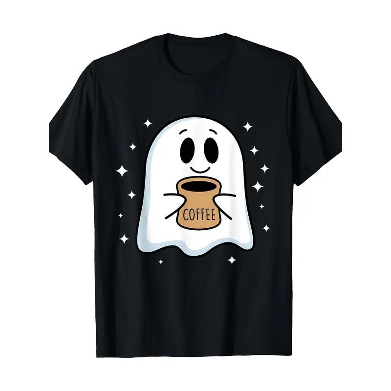 Coffee lover cute ghost drink coffee funny Halloween T-shirt, quality materials, everything goes with it Made in USA