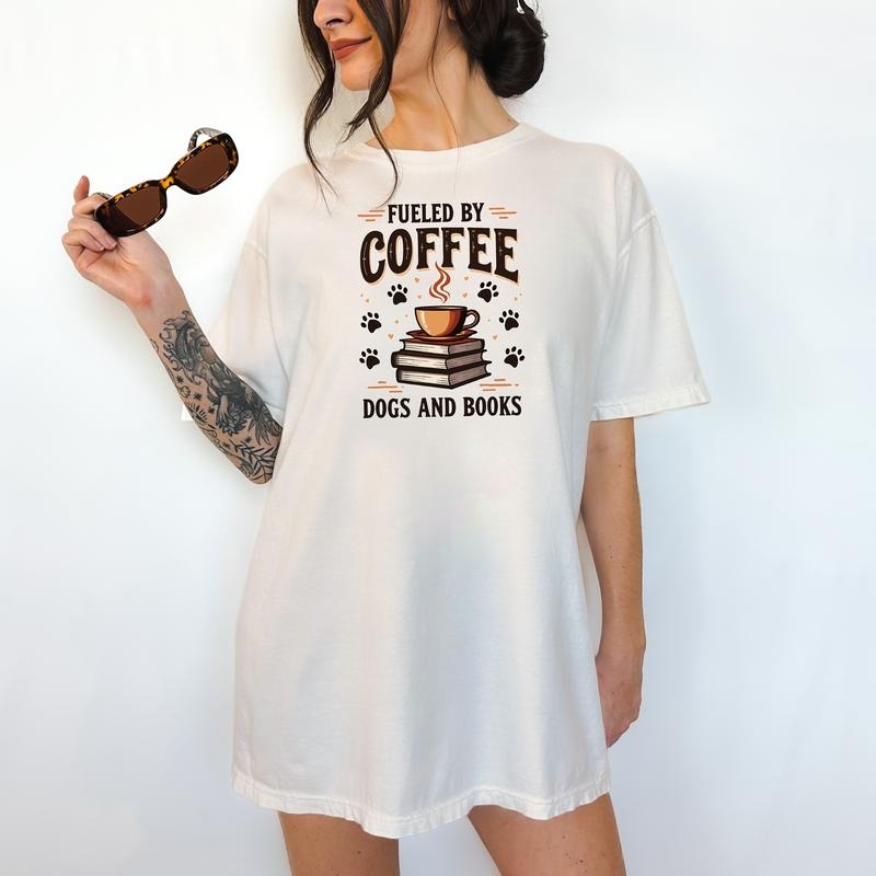 Coffee, Dogs and Books- T-Shirt, Unisex T-Shirt, Funny Tee, Comfortable Shirt, Halloween Theme