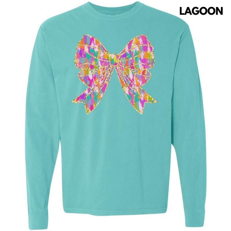 Colorful Brushstroke Bow Long Sleeve Comfort Colors T-Shirt 'NLB'