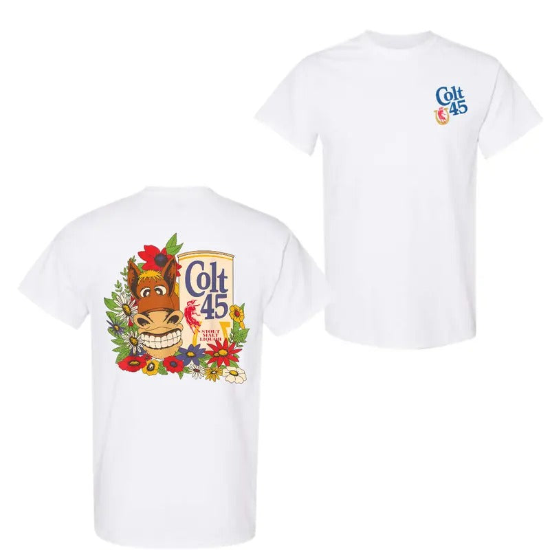 Colt 45 Classic Floral Donkey 2 Sided T-Shirt, For Men And Women, Trendy Shirt.