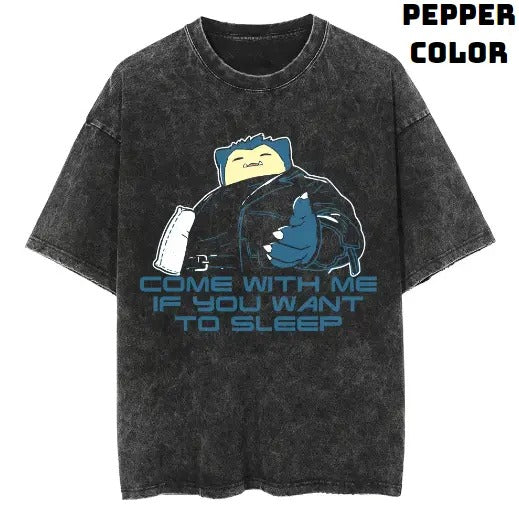 Come With Me If You Want To Sleep Vintage Graphic Tees, Snorlax T-Shirt, Pokemon Shirts, Unisex Anime Manga Shirt Top Menswear Womenswear Streetwear