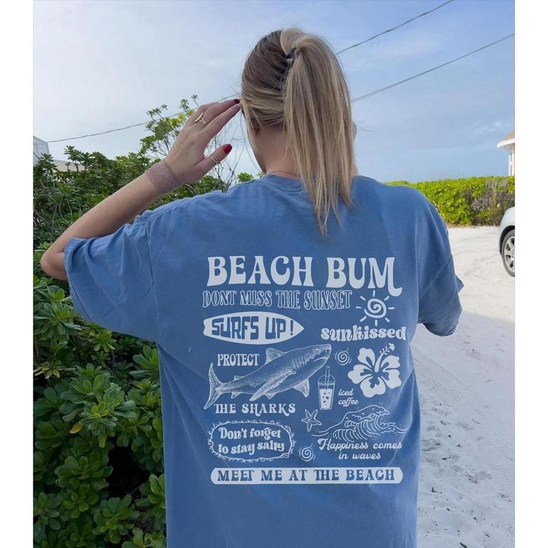 Comfort Colors Beach Bum Tee Preppy Shirt Y2k Wearing Coconut girl Tee Shark Lover gift Woman's clothing Ocean Surf Shirt