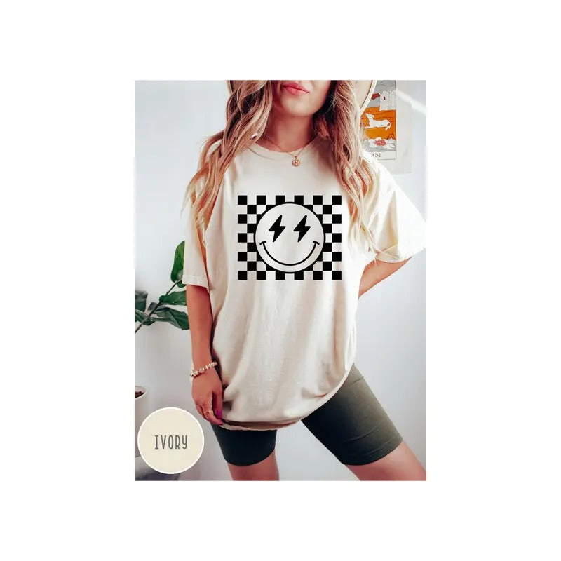 Comfort Colors Checkered Pattern Smile Face Shirtretro Smiley Face Shirtsmile Face Shirthappy Face Shirtcute Smile Shirtsmile Shirt
