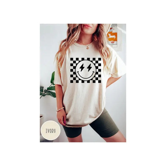 Comfort Colors Checkered Pattern Smile Face Shirtretro Smiley Face Shirtsmile Face Shirthappy Face Shirtcute Smile Shirtsmile Shirt