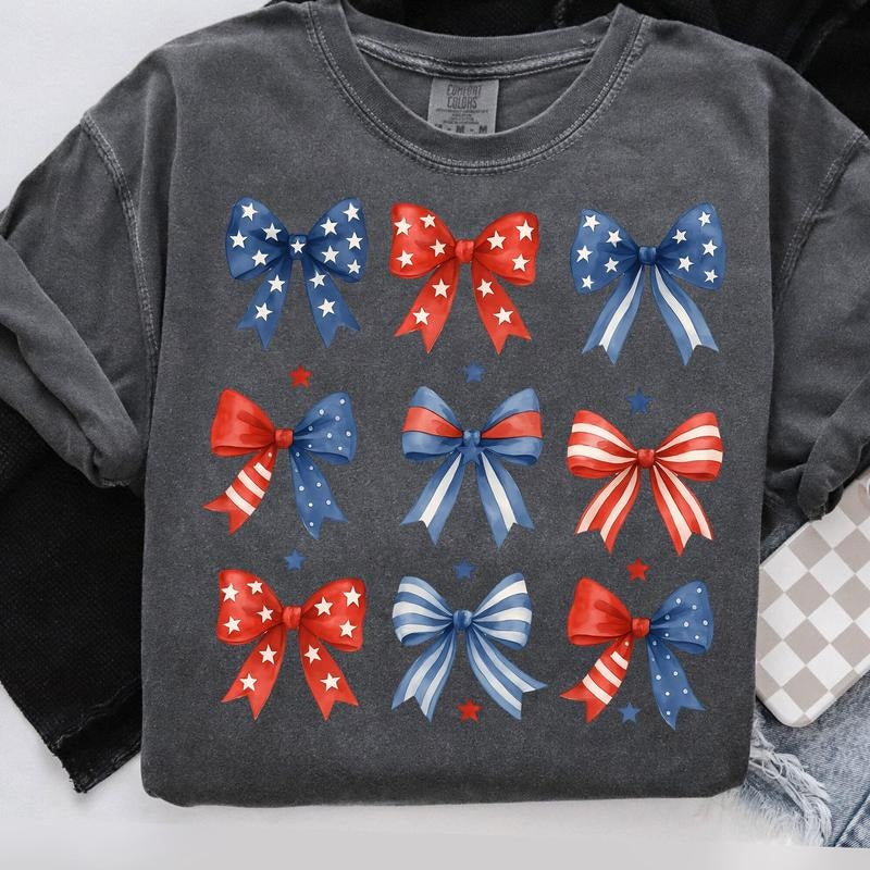 Comfort Colors Coquette American Flag T-Shirt, 4th of July TShirt, Coquette USA T-Shirt, Freedom American Flag Shirt, American girl T-Shirt