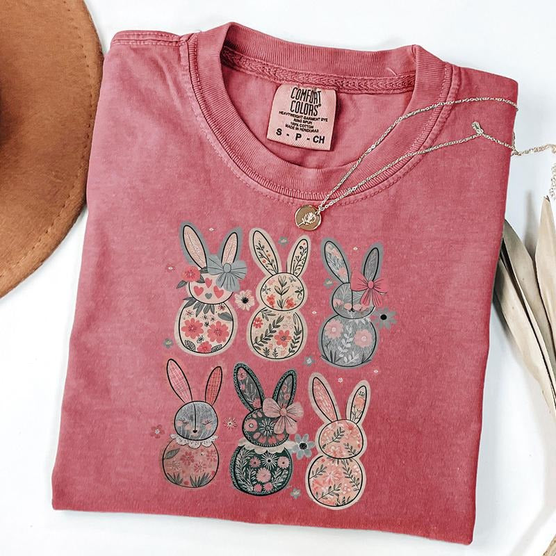 Comfort Colors Coquette Bunny Floral Shirt, Easter Bunny Shirt, Coquette Easter Shirt, Retro Easter, Unisex T-Shirt