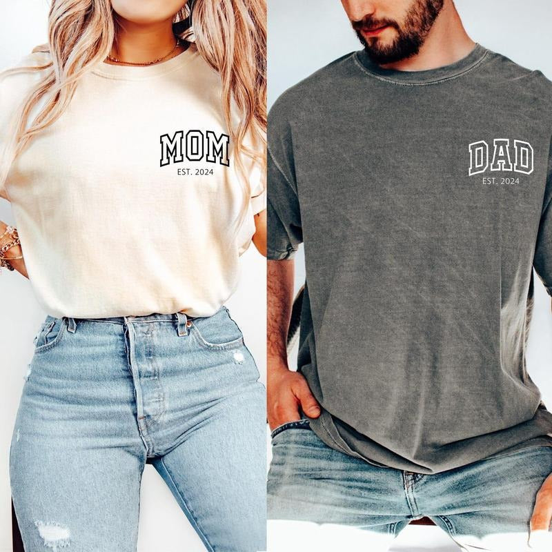 Comfort Colors Custom Mom Dad T-shirt, Personalized Mama & Dad Pocket Shirt, Pregnancy Announcement Tee, Matching Parents Outfit Gifts