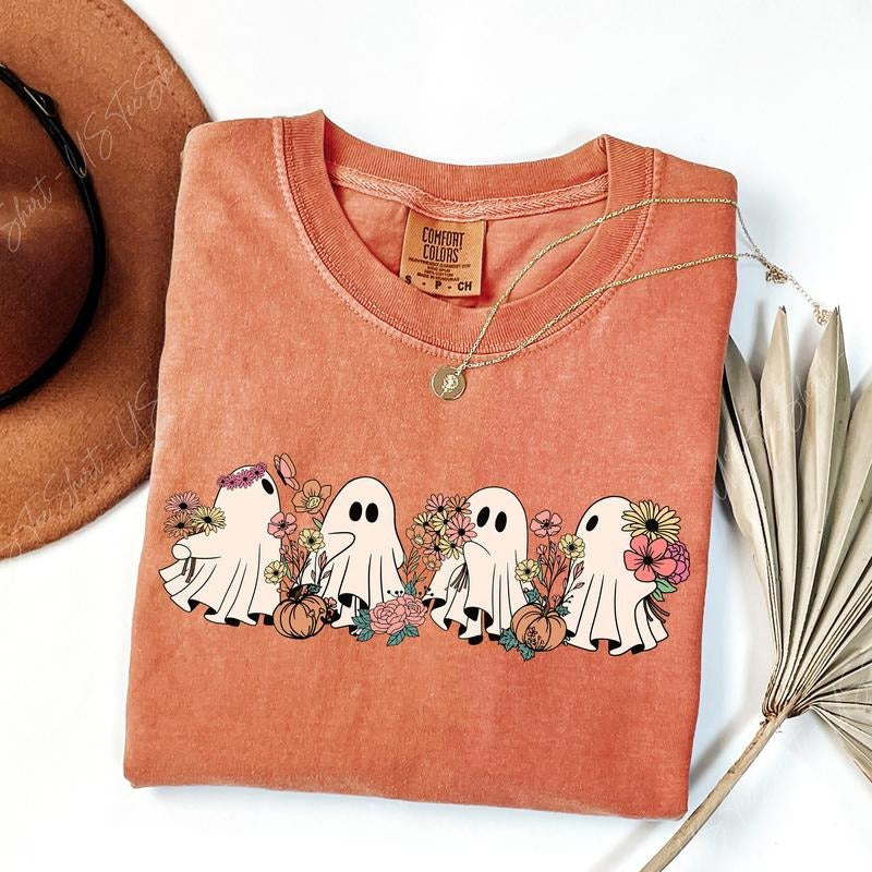 Comfort Colors Cute Ghost Flower Shirt, Floral Ghost Shirt, Halloween Ghost Shirt, Spooky Season, Womens Halloween Shirt, Halloween Party Shirt