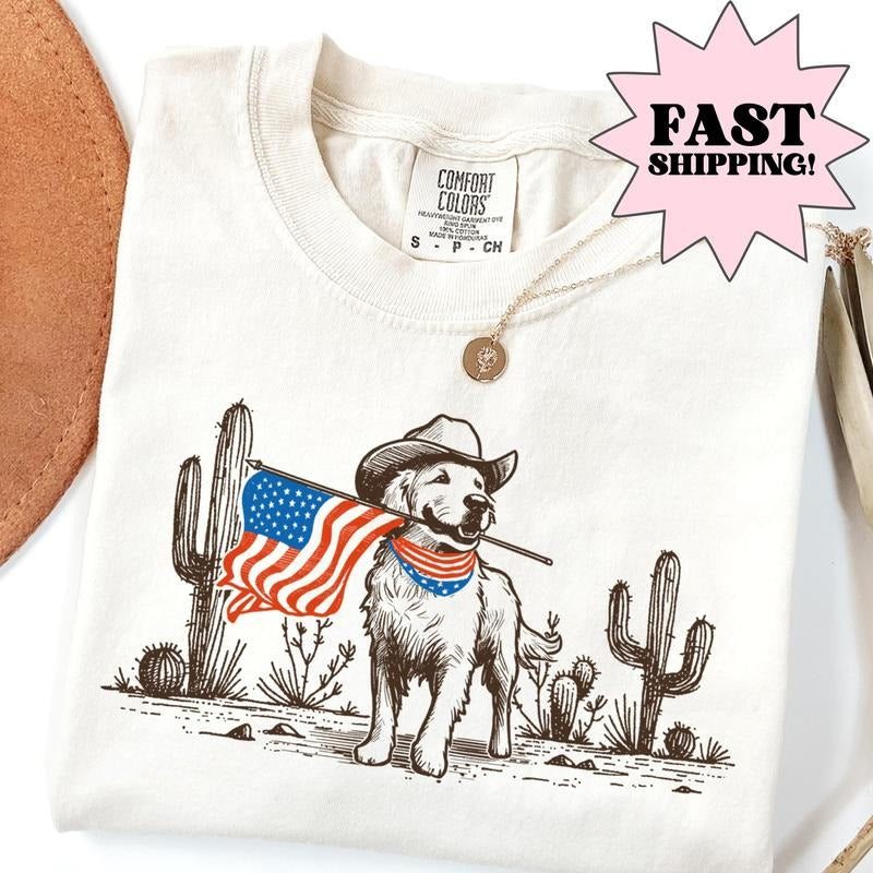 Comfort Colors Dog Shirt, 4th of July Shirt, USA Western Shirt, Fourth of July Shirt, American Flag Shirt
