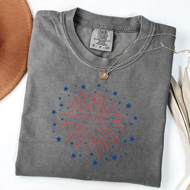 Comfort Colors Firework USA Shirt, 4th Of July Shirt, Independence Day Shirt, Gift For American, Red White Blue Shirt, Patriotic Shirt, American Tee