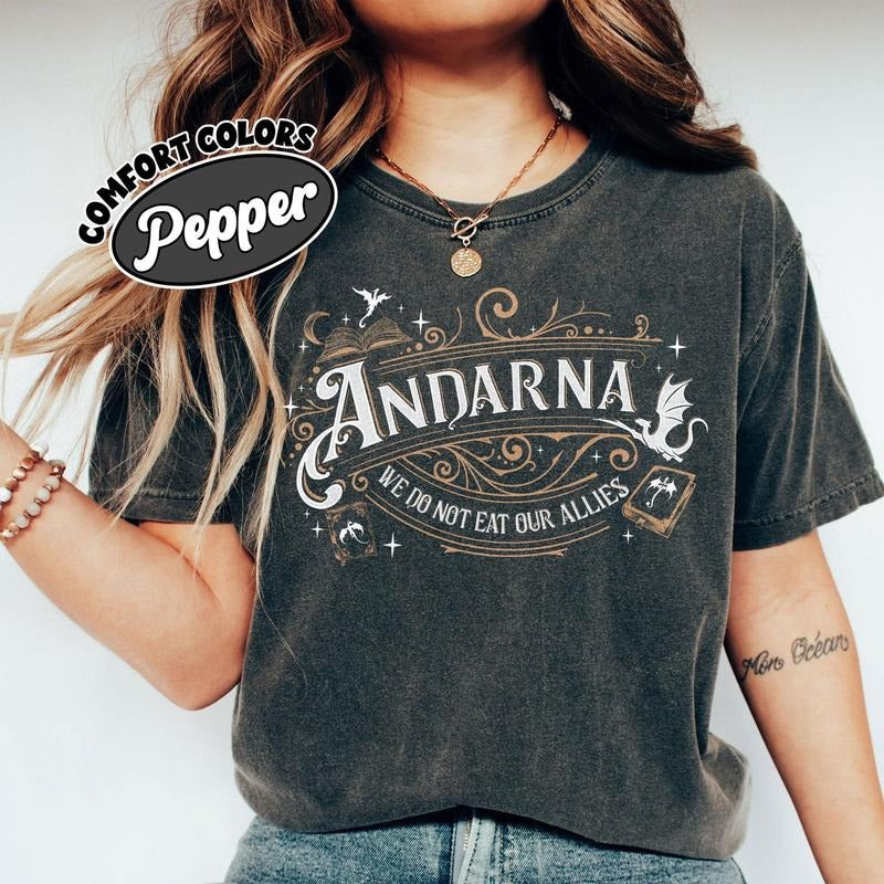 Comfort Colors Fourth Wing We Do Not Eat Our Allies T-Shirt, Andarna Fourth Wing T-Shirt, Dragon Woman, Basgiath War College Tee, Bookish Gifts