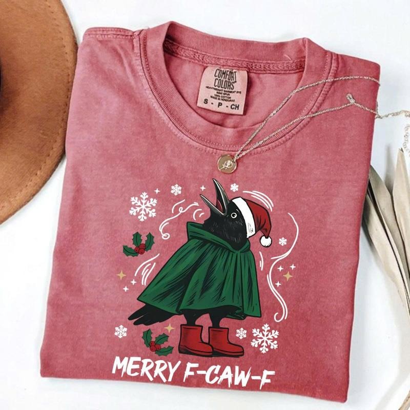 Comfort Colors Funny Crow Christmas T-shirt, Merry F-Caw-F TShirt, Holiday Raven Meme Tee, Gothic Xmas Gift, Alternative Christmas TShirt