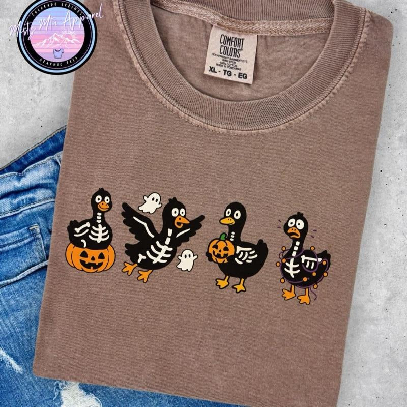 Comfort Colors Funny Halloween Goose Women's Short Sleeve Casual Cotton Graphic Tshirt spooky gooses Design Orange Tee