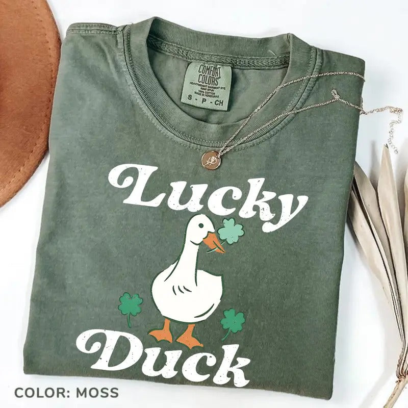 Comfort Colors Funny Lucky Duck T-Shirt, Funny St Patrick's Tee, St Patty's Shirt, Irish Party T-Shirt, Woman Irish Clothing, Lucky Outfit