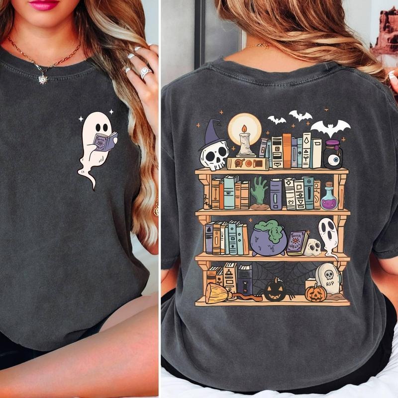 Comfort Colors Ghost Book Reader Shirt, Halloween Library Shirt, Reading Tee, Book Lover Gift, Skeleton Book Club, Reading Girl Shirts 9SYI8