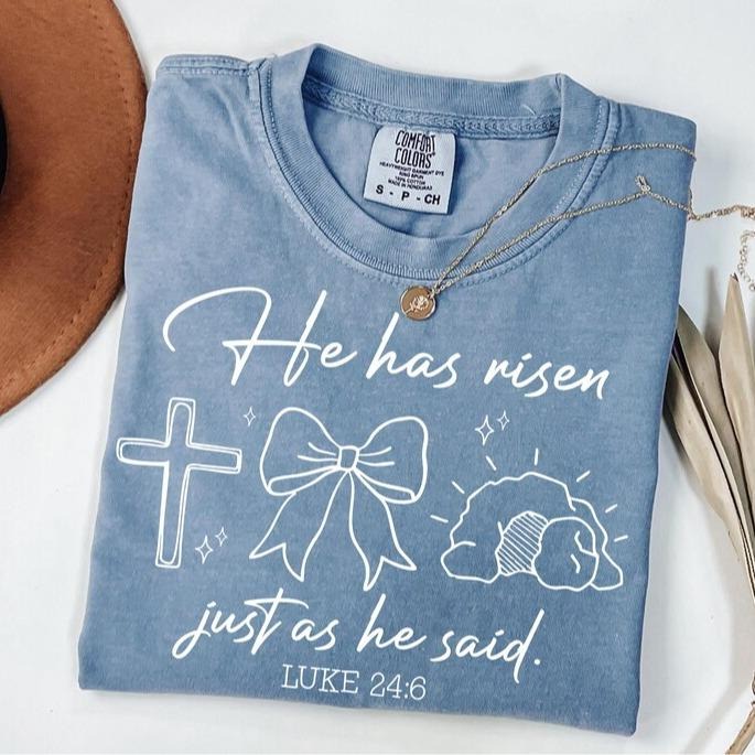 Comfort Colors He Has Risen T-Shirt, Easter Christian Shirt, Easter Bible Verse Tee, Easter Coquette Shirt, Easter Day Tee, Retro Easter Day TShirt