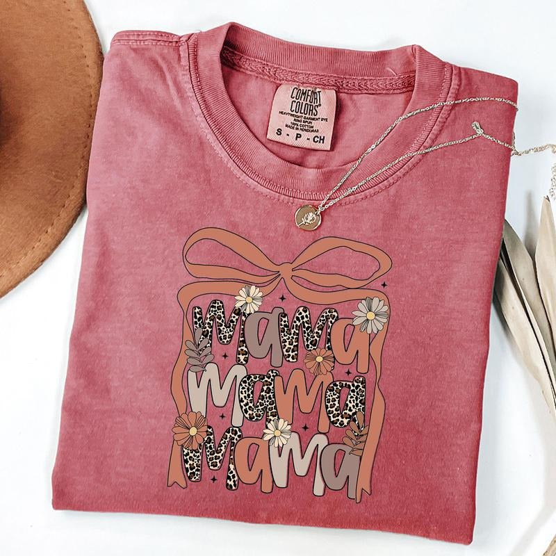 Comfort Colors Leopard Mama Flower Coquette Shirt, Retro Mama Shirt, Boho Floral Mama, Mother's Day Gift, Unisex T-Shirt