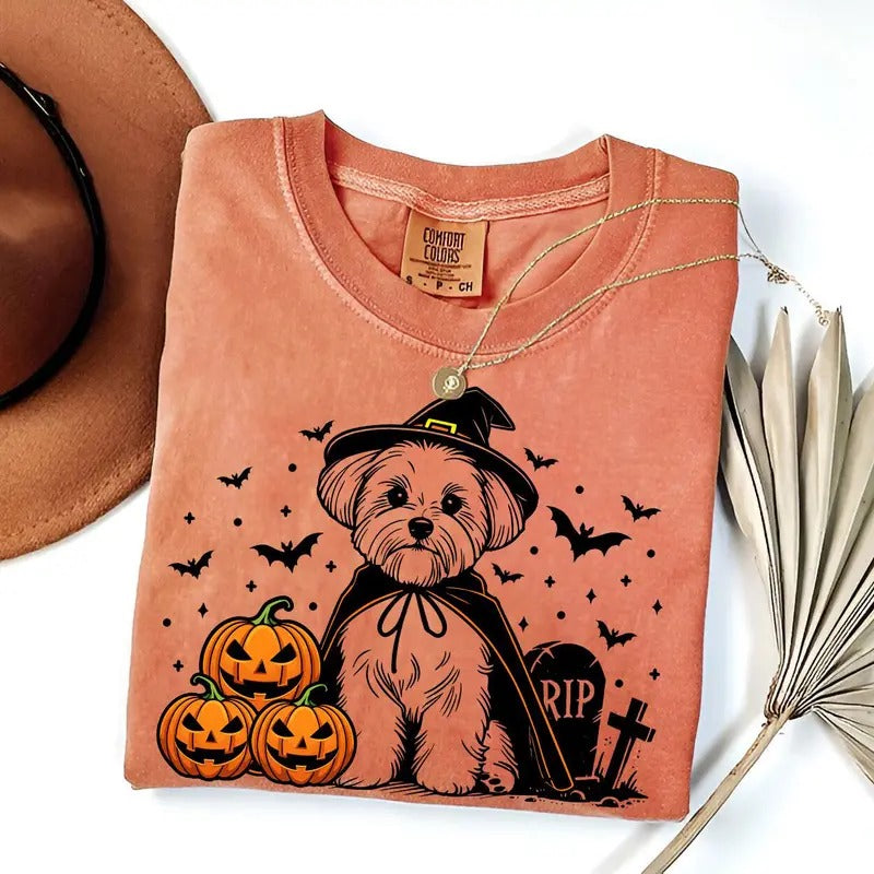 Comfort Colors Maltese Halloween Shirt | Witch Dog T-Shirt | Spooky Pumpkin Maltese Tee | Maltese Lover Gifts | Halloween Dog Shirt | Cute Maltese Mom Tee